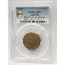 AUSTRALIA 2000 . ONE 1 DOLLAR COIN . ERROR . MULE . STRUCK ON TEN CENT